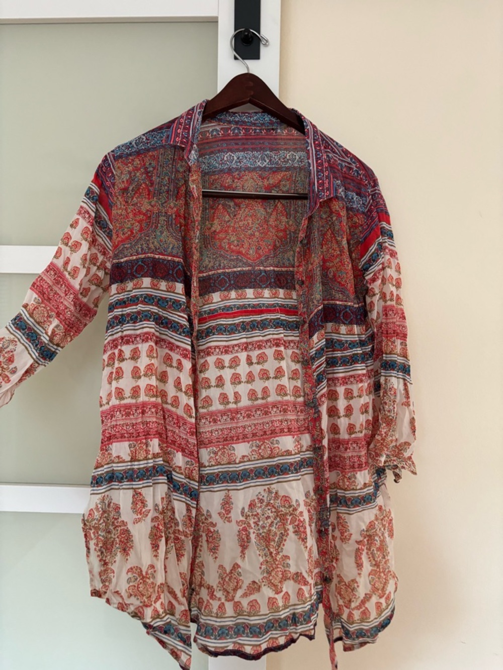 Boho Floral Printed Sheer Kimono - Red & Blue